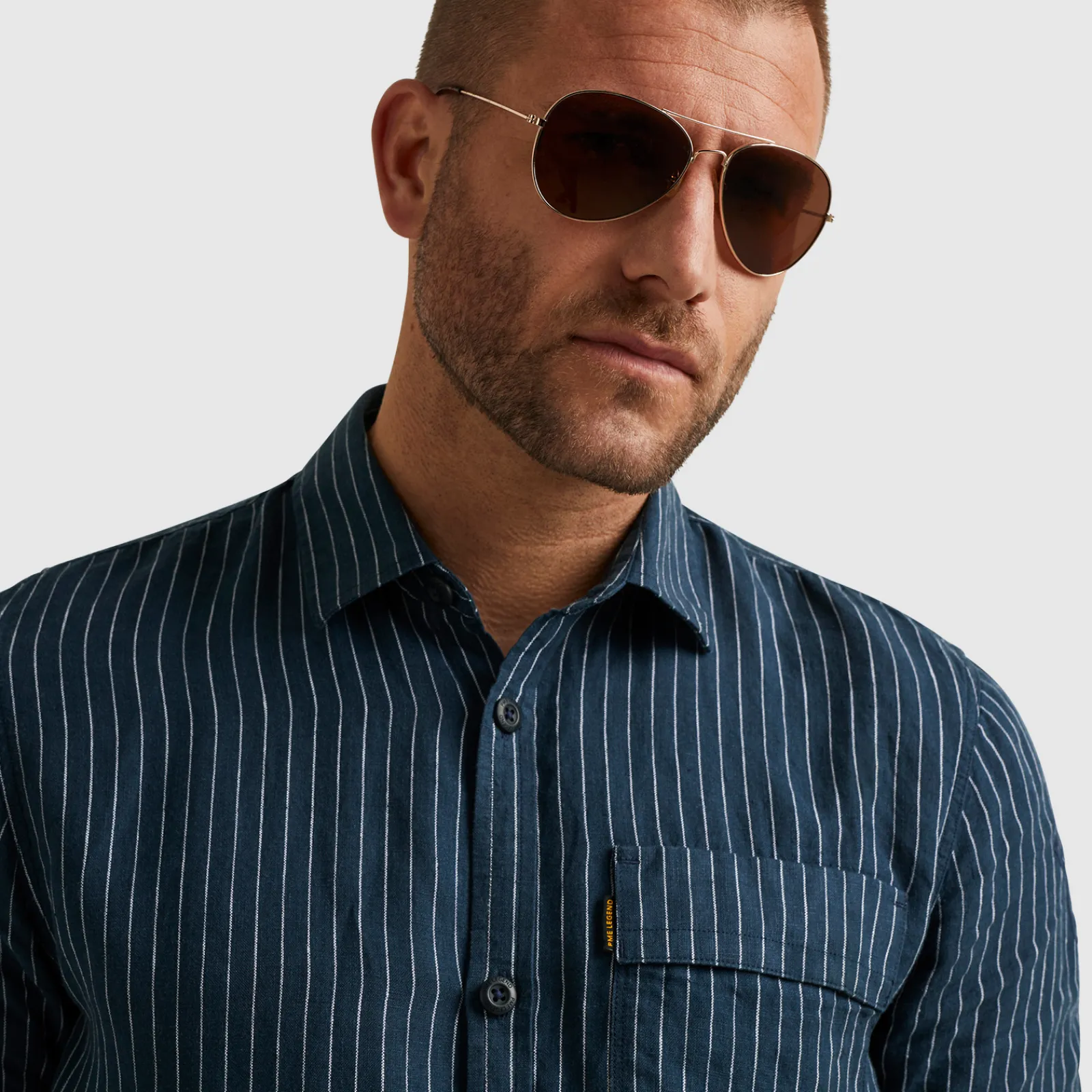 PME Legend Korte Mouwen Linnen Overhemd Blauw Flash Sale
