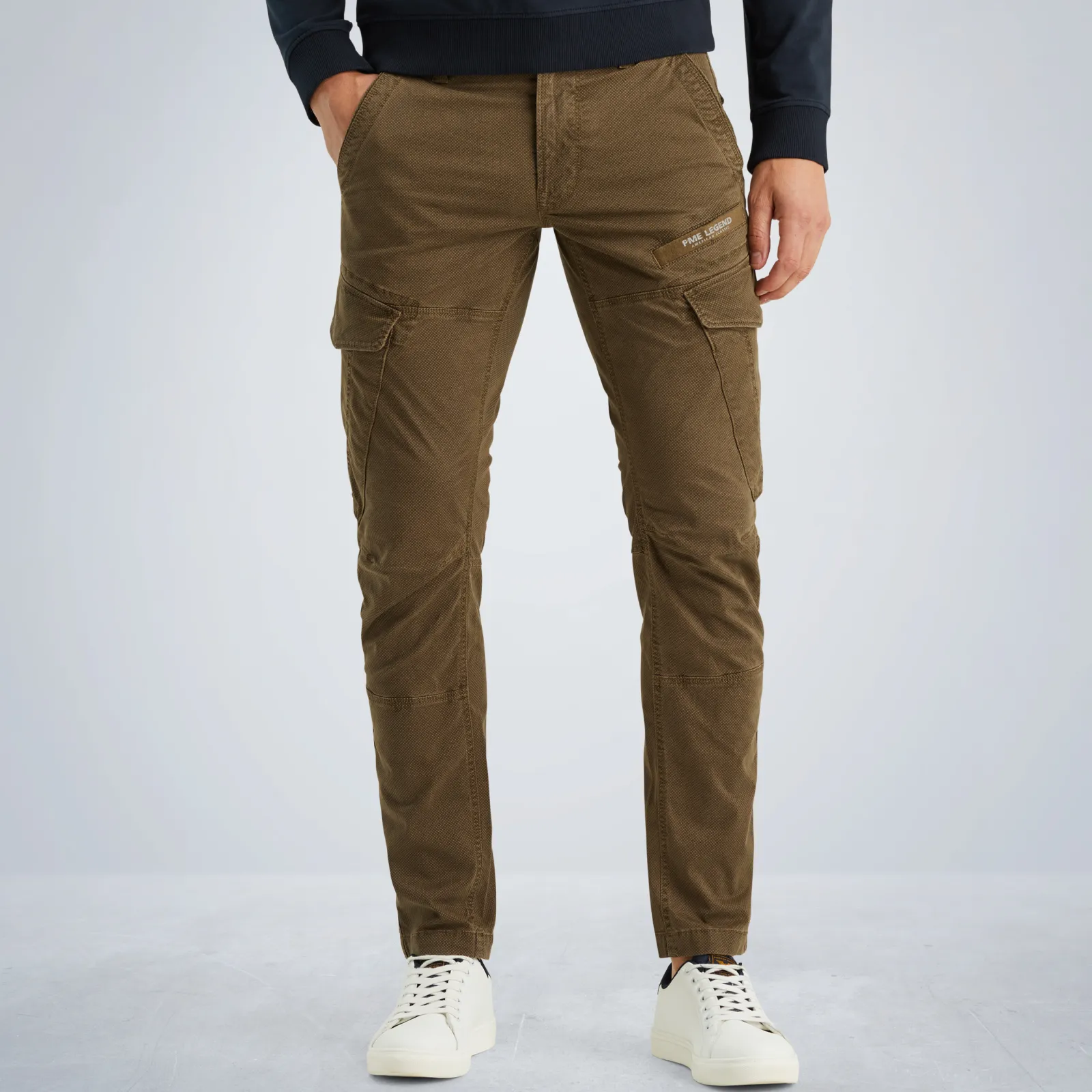 PME Legend Nordrop Tapered Fit Cargo Broek Met Print Bruin Discount
