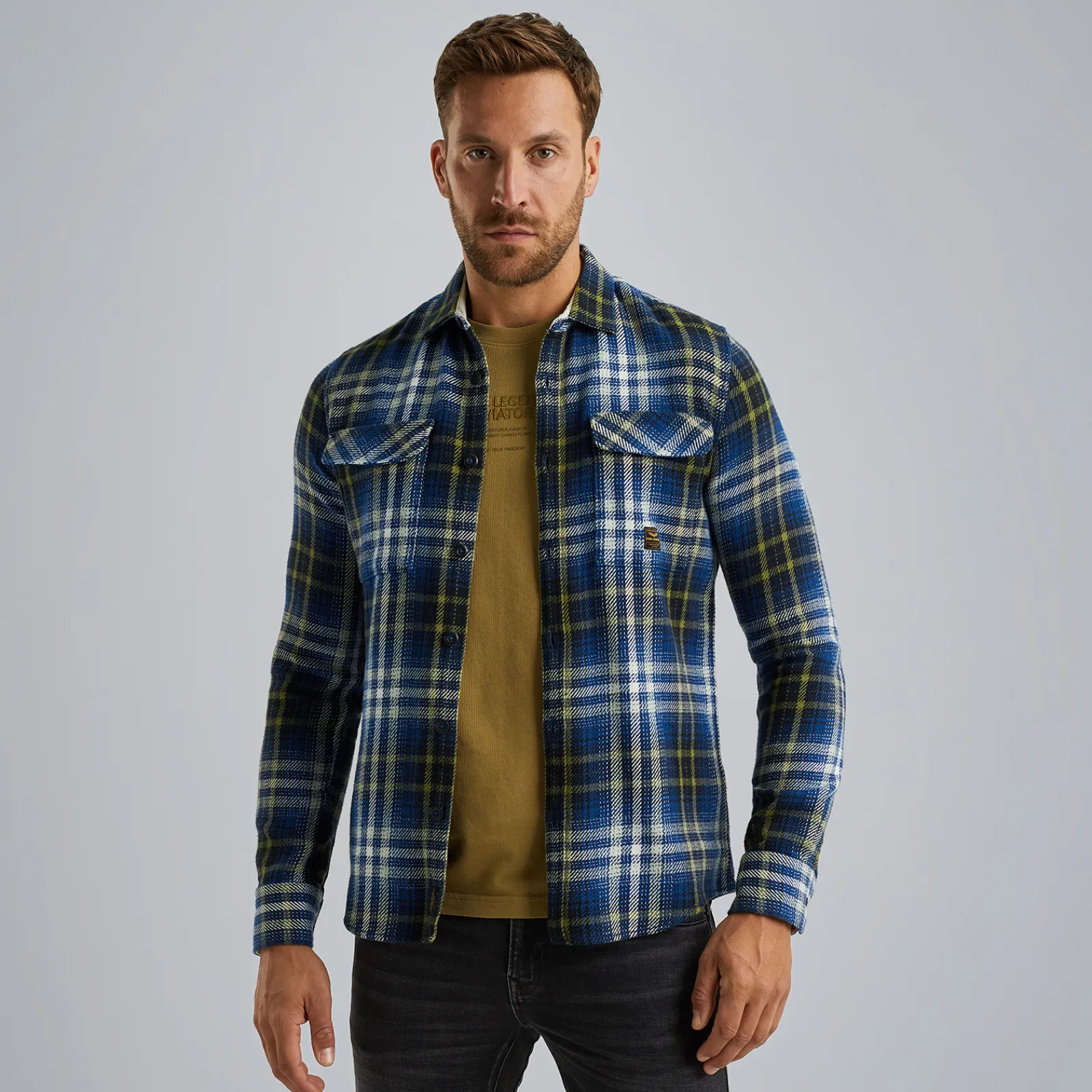 PME Legend Shirt Jacket Met Ruitpatroon Blauw Fashion