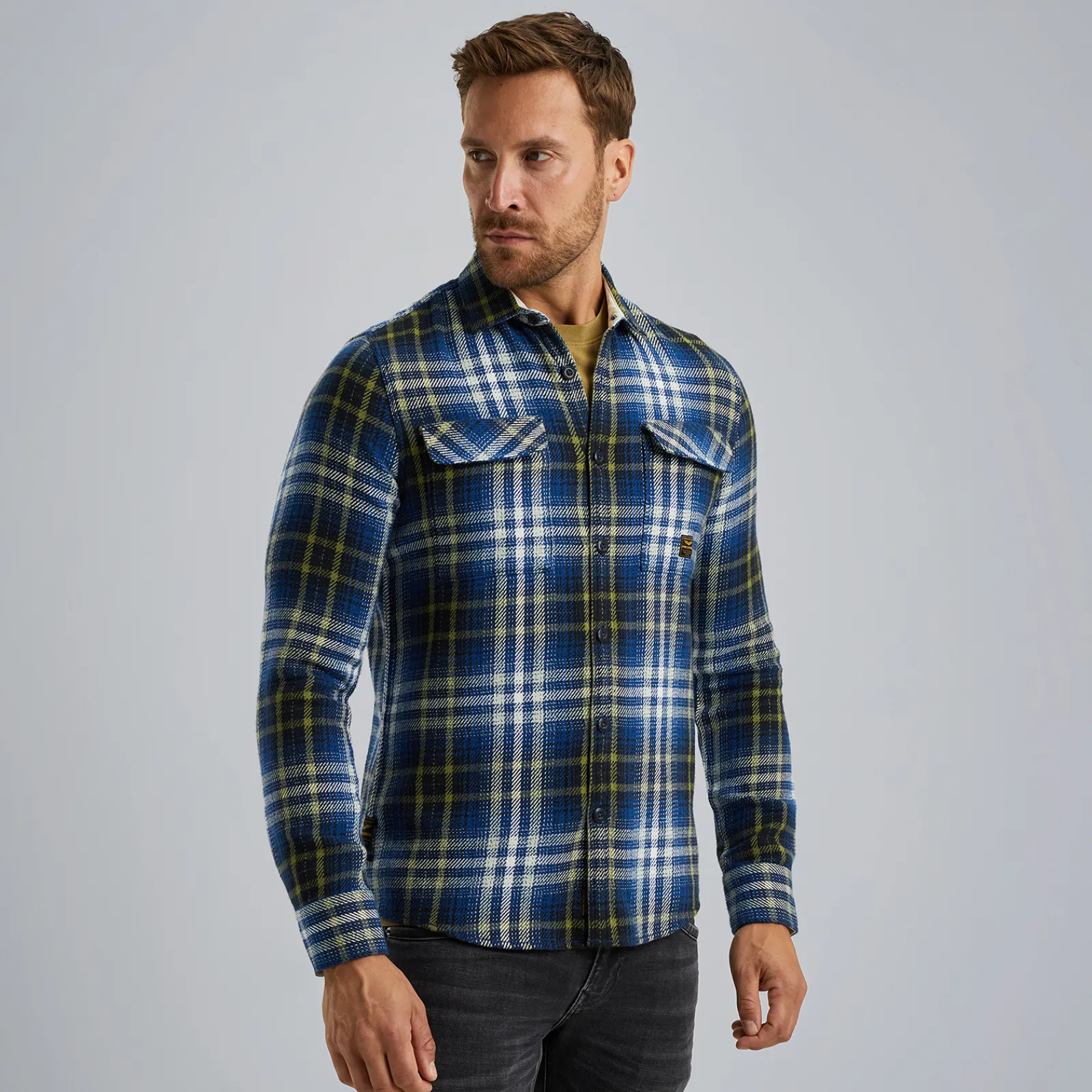 PME Legend Shirt Jacket Met Ruitpatroon Blauw Fashion