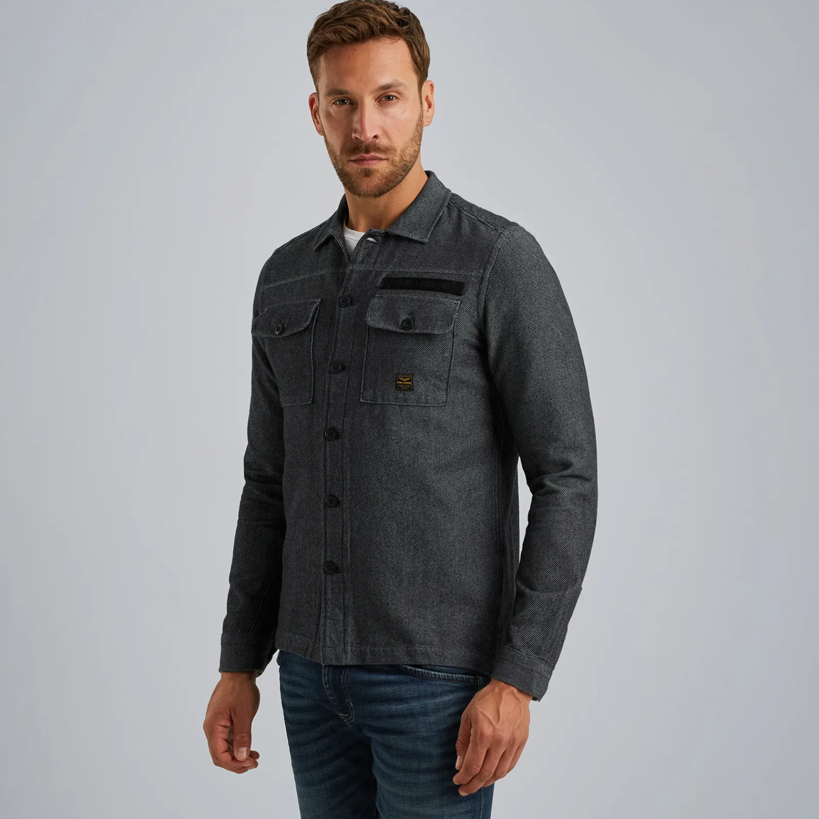 PME Legend Shirt Jacket Van Flanellen Twill Grijs Cheap