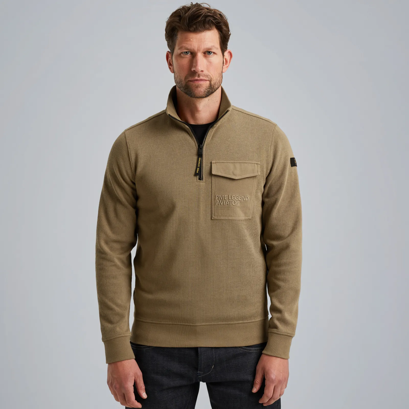 PME Legend Trui Met Halve Rits Bruin Shop
